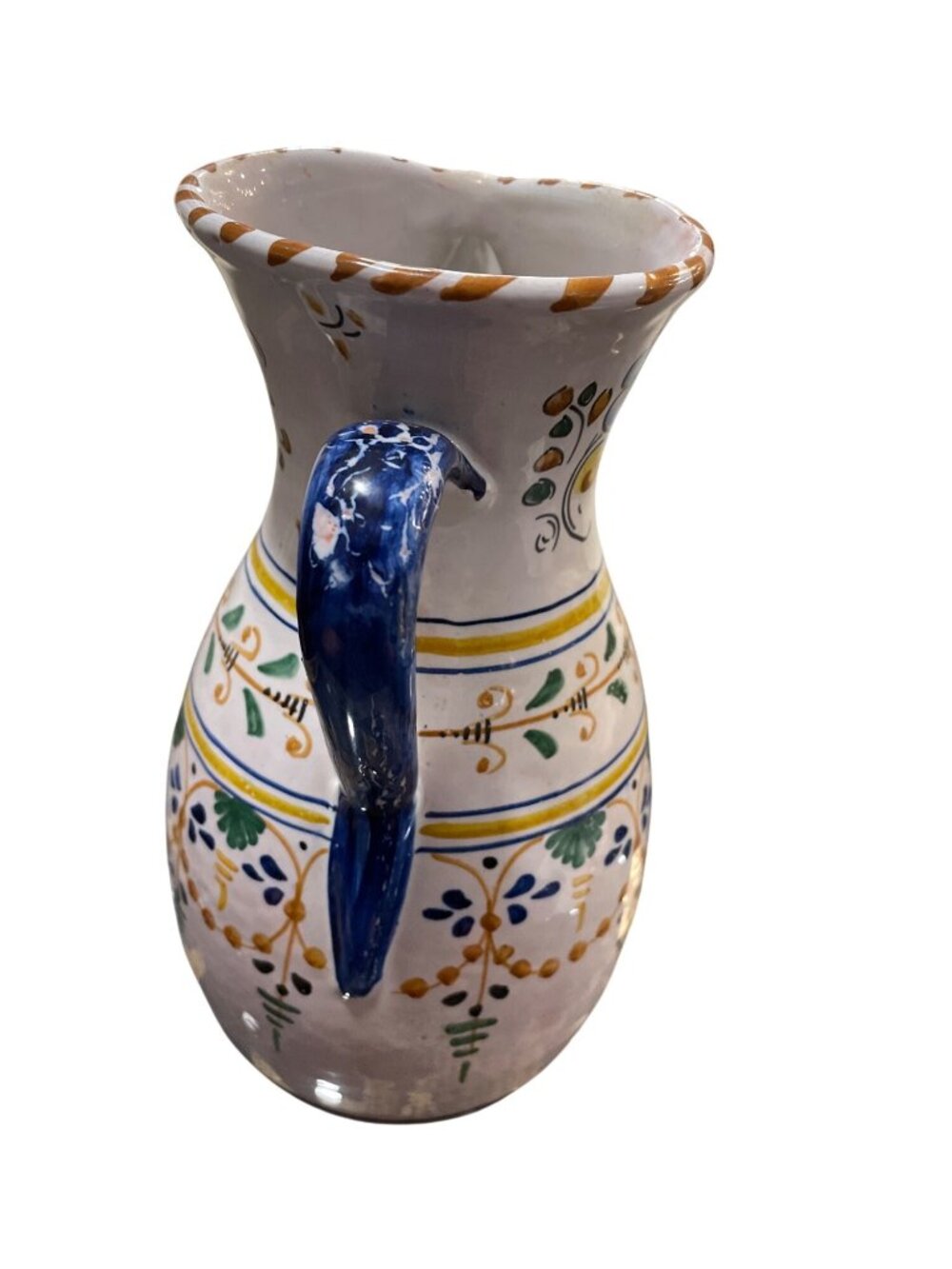 Mexico Talavera white floral 9"x4.5" handmade ceramic pitcher SKU 10-223